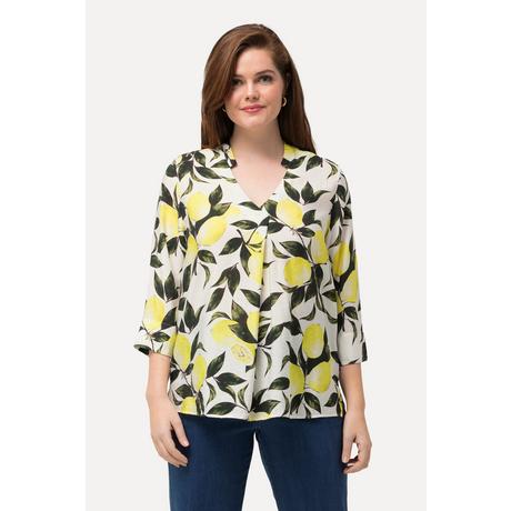 Ulla Popken  Blouse imprimé citrons, col légèrement montant. Décolleté en V et manches 3/4. 