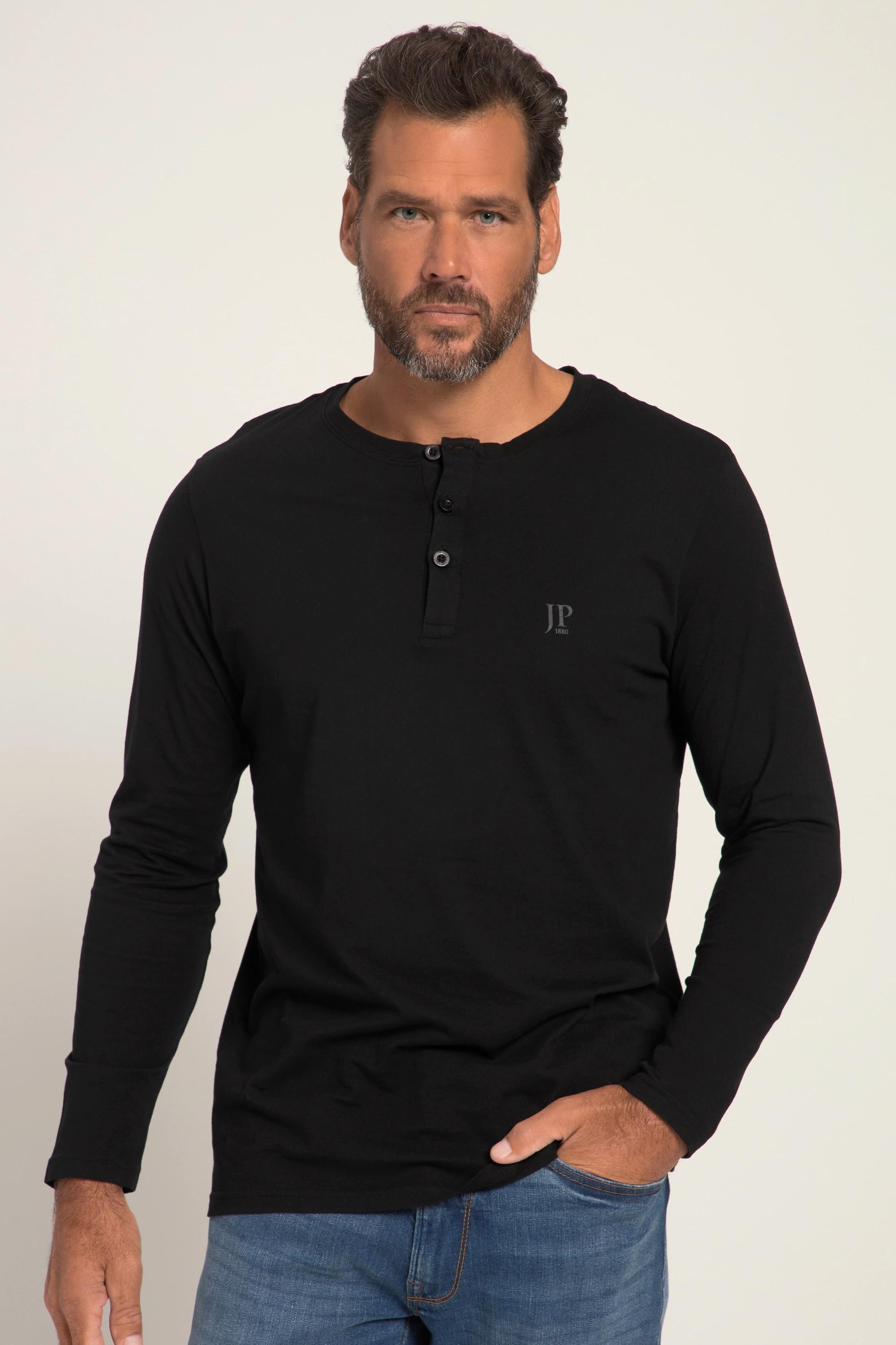 JP1880  T-shirt JP 1880 Henley Basic, manches longues et patte de boutonnage noir 