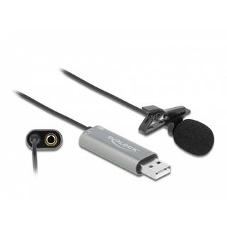 DeLock  DeLOCK Microphone USB suspendu en lavallière, omnidirectionnel, 24 octets / 192 kHz avec clip et port jack stéréo d’écouteurs 3,5 mm 