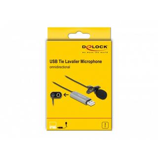 DeLock  DeLOCK Microphone USB suspendu en lavallière, omnidirectionnel, 24 octets / 192 kHz avec clip et port jack stéréo d’écouteurs 3,5 mm 