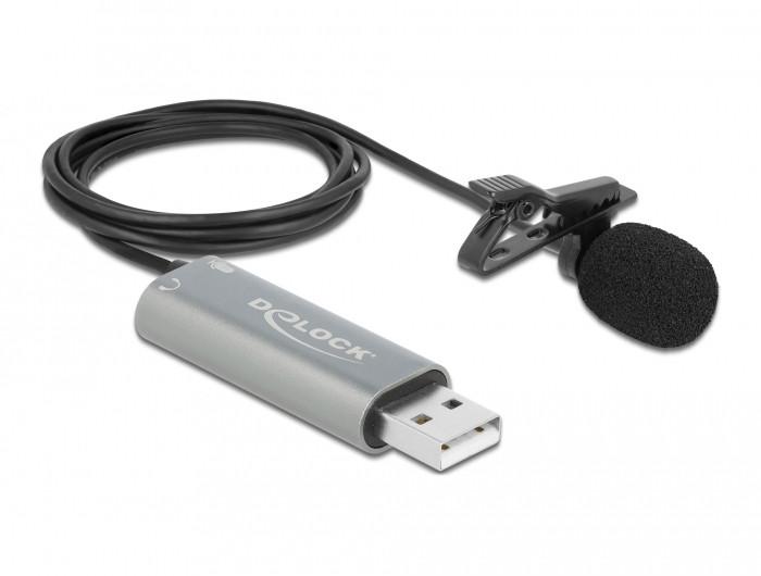 DeLock  DeLOCK Microphone USB suspendu en lavallière, omnidirectionnel, 24 octets / 192 kHz avec clip et port jack stéréo d’écouteurs 3,5 mm 