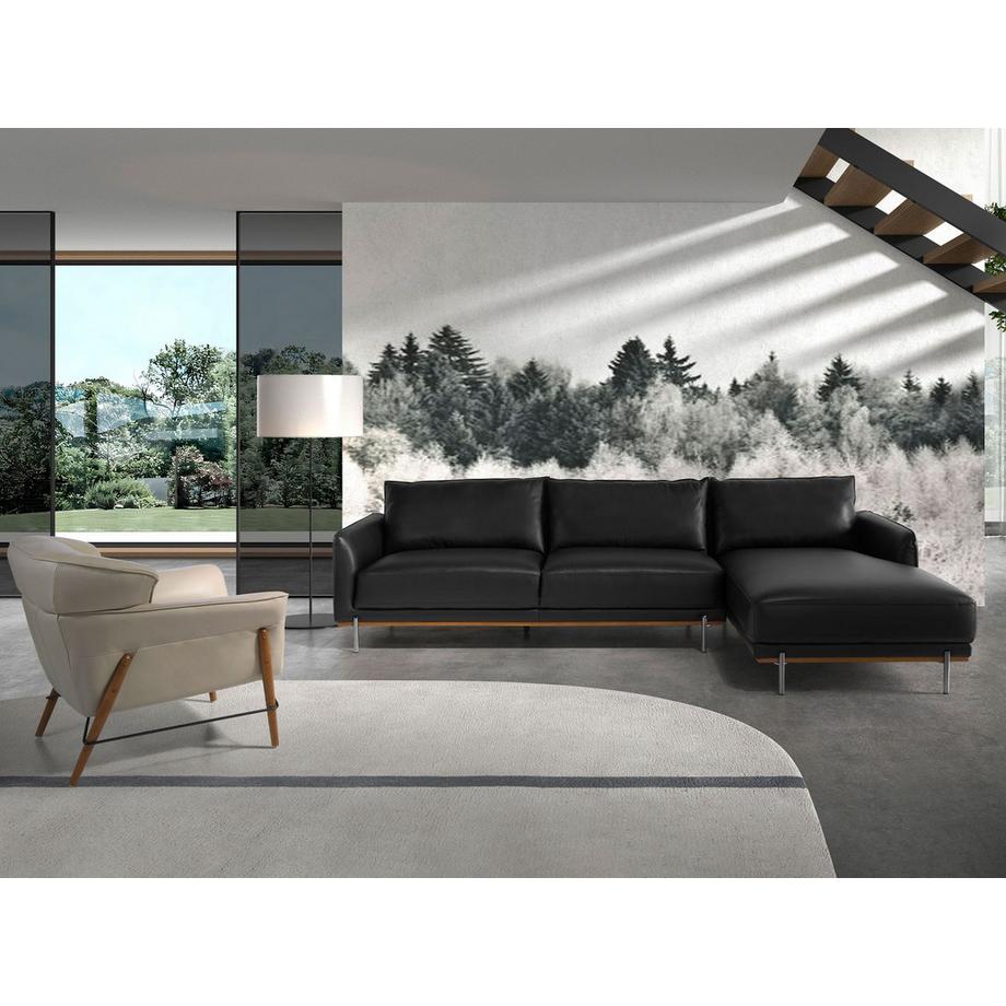 ANGEL CERDA Canapé d'angle droite en cuir noir  