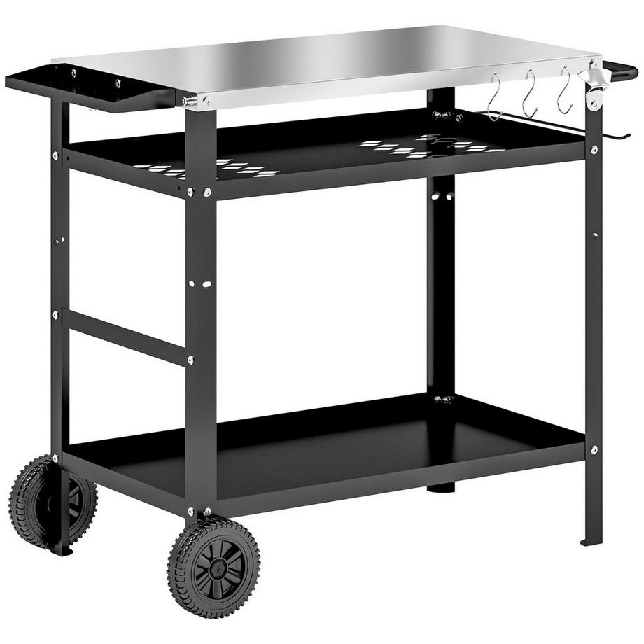 Northio Chariot à grillades Chariot de service à 3 niveaux avec poignées de plan de travail, roulettes, table de barbecue réglable en hauteur en acier inoxydable, table d'appoint pour barbecue, chariot d'extérieur pour barbecue de jardin 100x52x80cm noir  