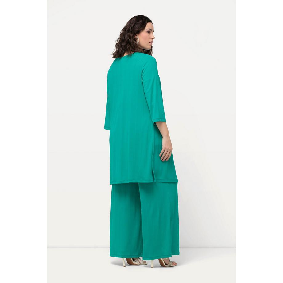 Ulla Popken Longjacke Rippjersey offene Form V-Ausschnitt  