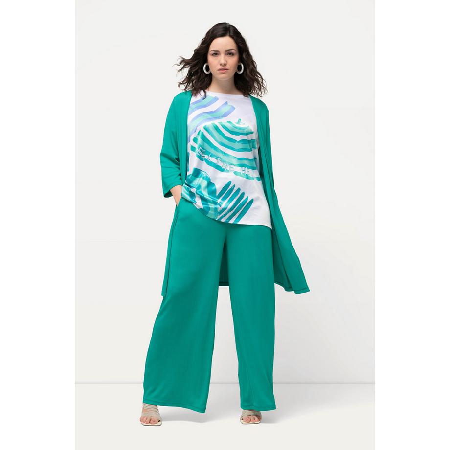 Ulla Popken Longjacke Rippjersey offene Form V-Ausschnitt  