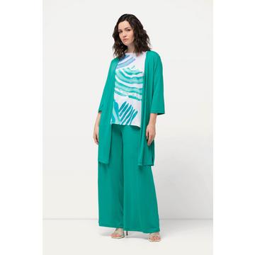 Longjacke, Rippjersey, offene Form, V-Ausschnitt