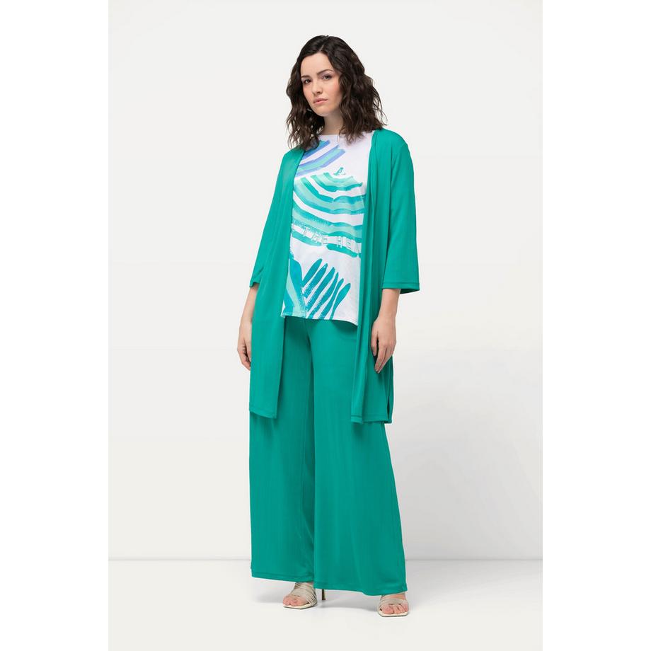 Ulla Popken Longjacke Rippjersey offene Form V-Ausschnitt  