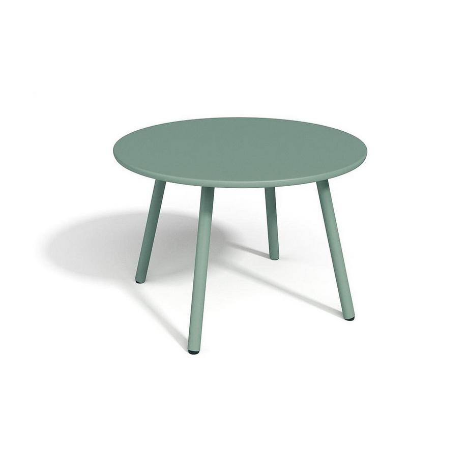 Vente-unique Salotto da giardino 2 poltrone basse impilabili e tavoli a scomparsa in Metallo Verde acqua - MIRMANDE  