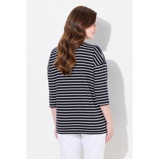 Ulla Popken  Ringelshirt, Stickerei, Oversized, Rundhals, 3/4-Arm 