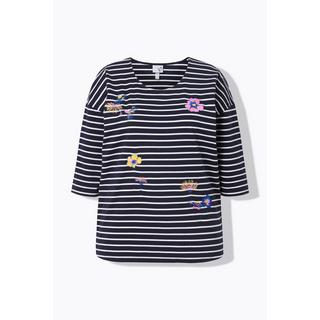 Ulla Popken  Ringelshirt, Stickerei, Oversized, Rundhals, 3/4-Arm 