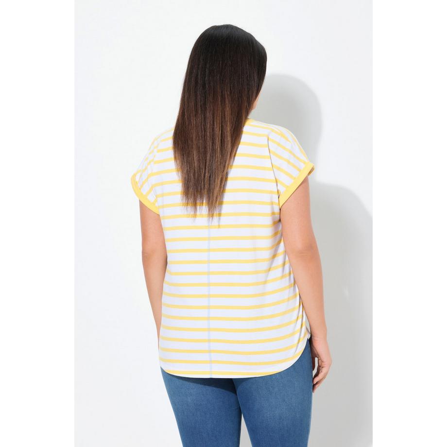 Ulla Popken T-shirt Oversize Rayé Col Rond Manches Courtes  