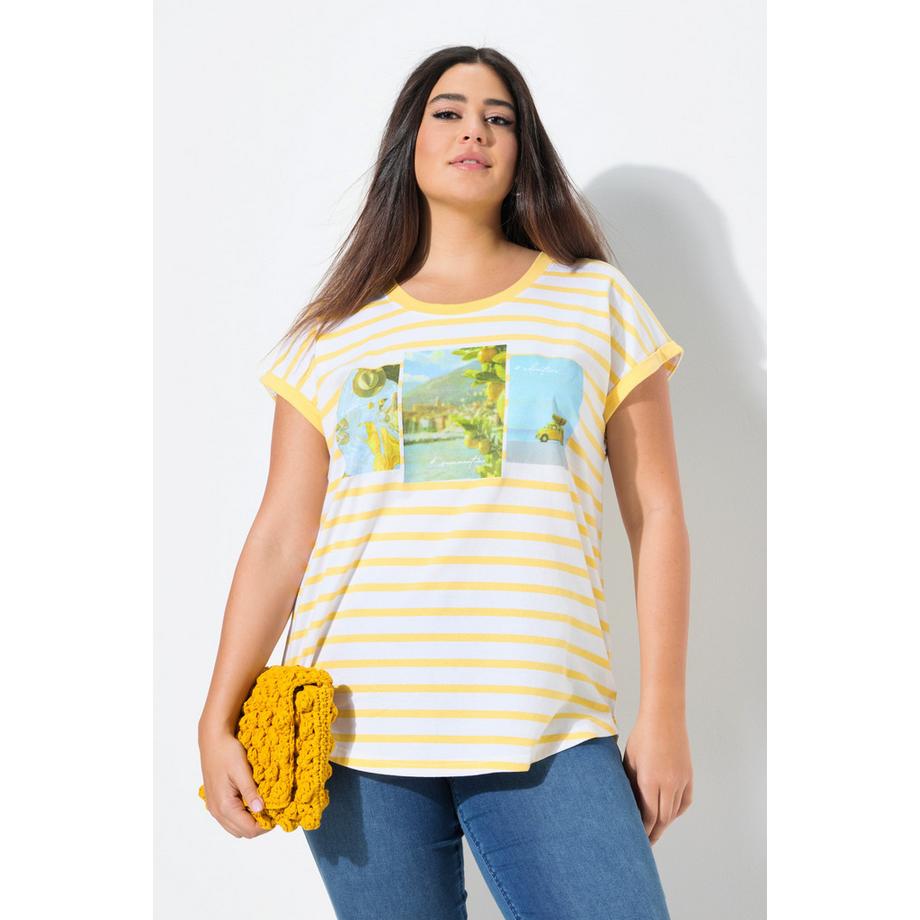 Ulla Popken T-shirt Oversize Rayé Col Rond Manches Courtes  