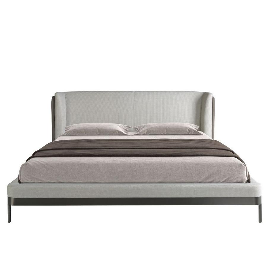 ANGEL CERDA Letto in tessuto grigio chiaro e similpelle grigio scuro  