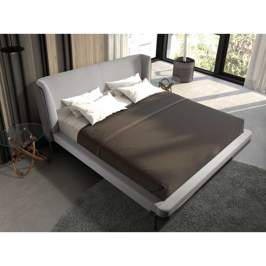 ANGEL CERDA Letto in tessuto grigio chiaro e similpelle grigio scuro  