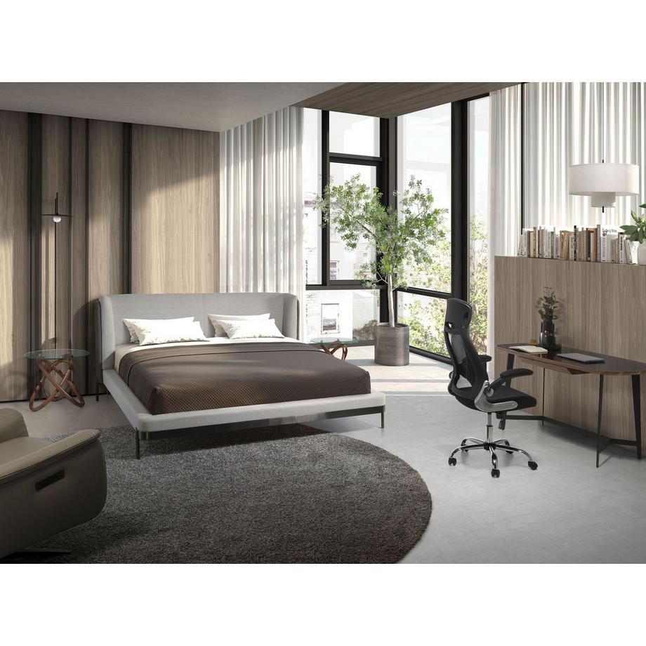 ANGEL CERDA Letto in tessuto grigio chiaro e similpelle grigio scuro  