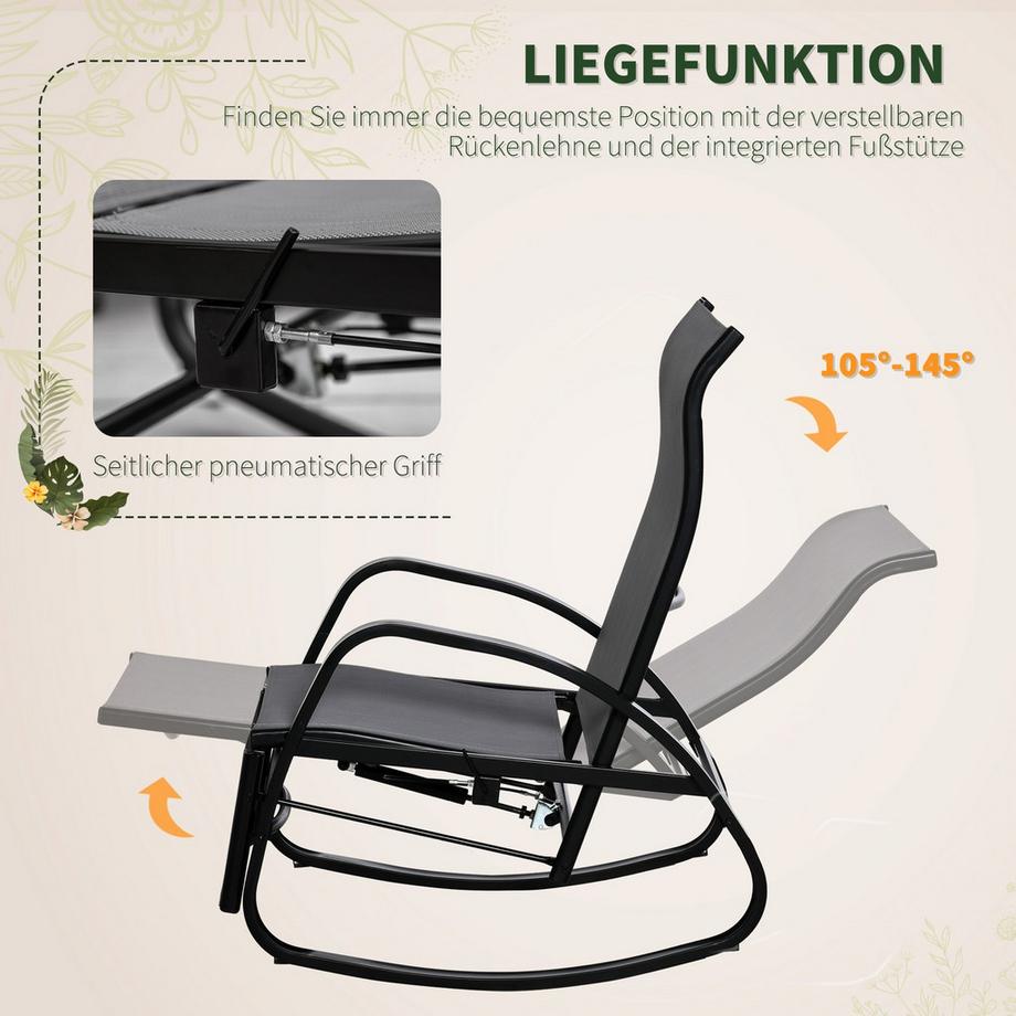 Northio  Schaukelstuhl Schaukelliege Mit Rückenlehne Gartenliege Schwungliege Mit Fußstütze Verstellbar Bis 160 Kg Texteline Grau 90 X 64 X 96,5 Cm 