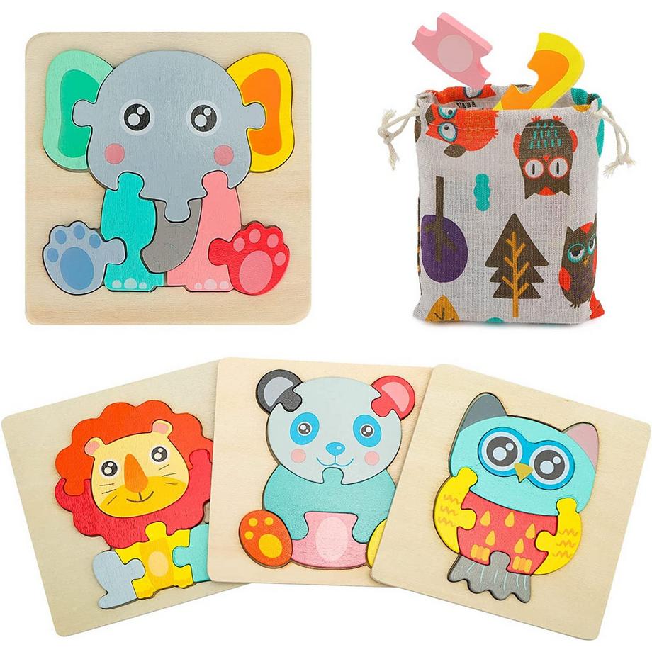 Holzpuzzle für Kinder, 3D-Kinderpuzzle aus Holz mit Aufbewahrungstasche