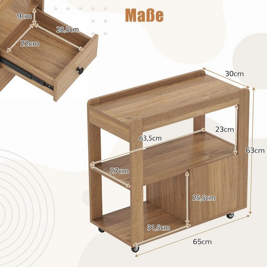Northix Support d'imprimante avec roulettes et tiroirs  
