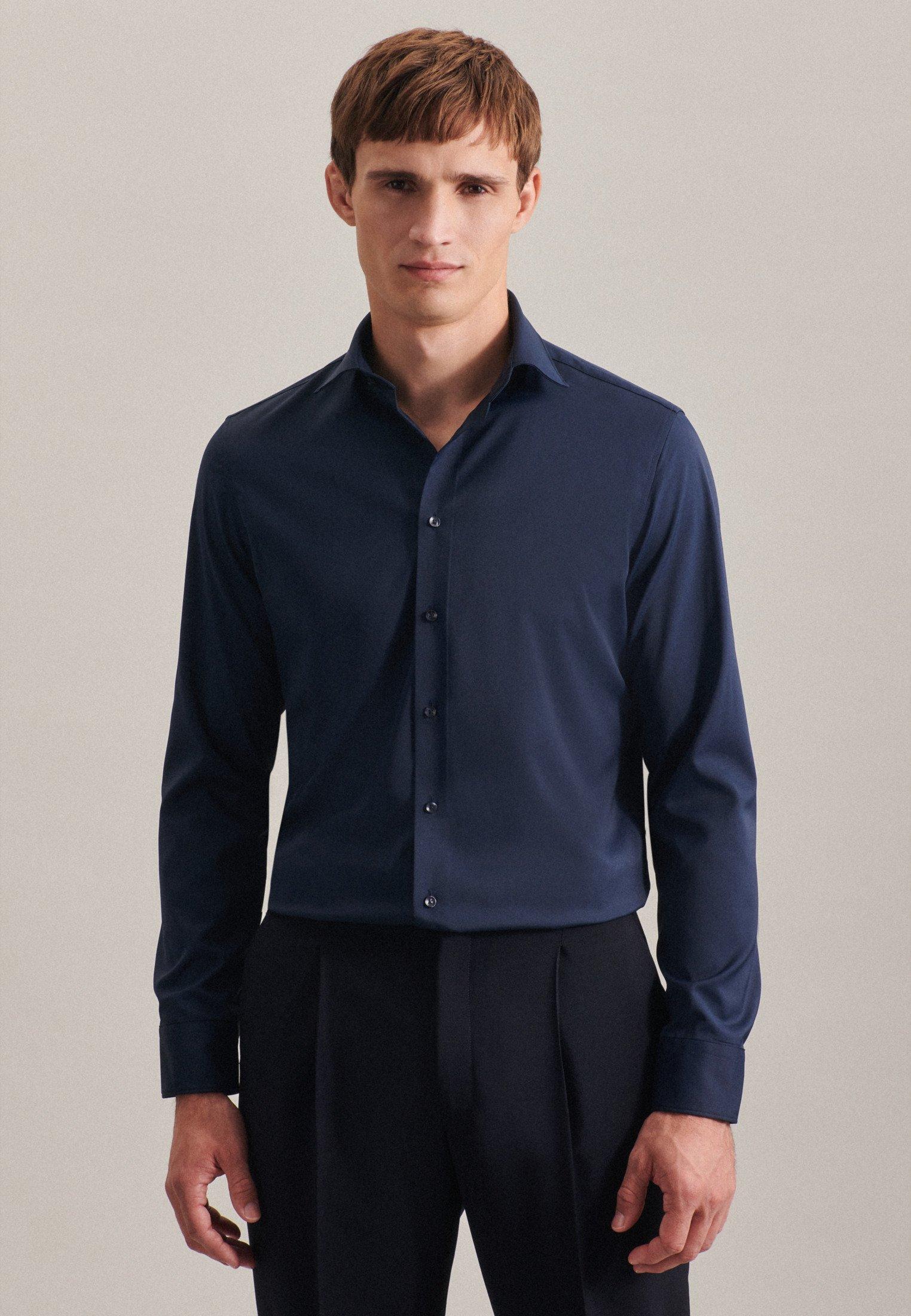 Image of Performance-hemd Slim Fit Langarm Uni Herren Marine 38