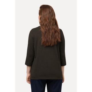 Ulla Popken  Shirt, PURE, Classic, Rundhals, 3/4-Arm, Biobaumwolle 