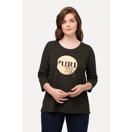 Ulla Popken  Shirt, PURE, Classic, Rundhals, 3/4-Arm, Biobaumwolle 