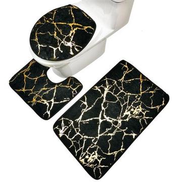 Ensemble de tapis de bain, 3 pièces - Noir / Or