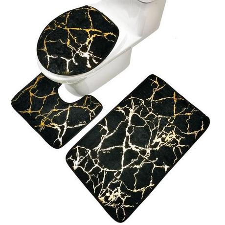 Northio Ensemble de tapis de bain, 3 pièces - Noir / Or  