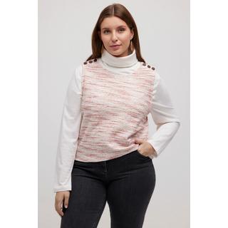 Ulla Popken  Pull sans manches en molleton, rayures, boutons, coton bio 