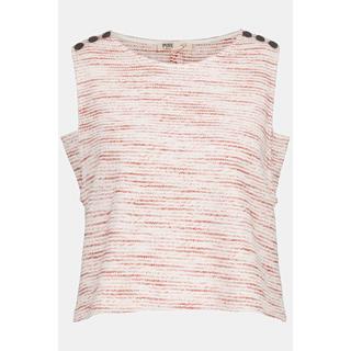 Ulla Popken  Pull sans manches en molleton, rayures, boutons, coton bio 