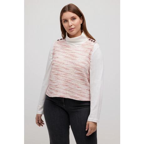 Ulla Popken  Pull sans manches en molleton, rayures, boutons, coton bio 