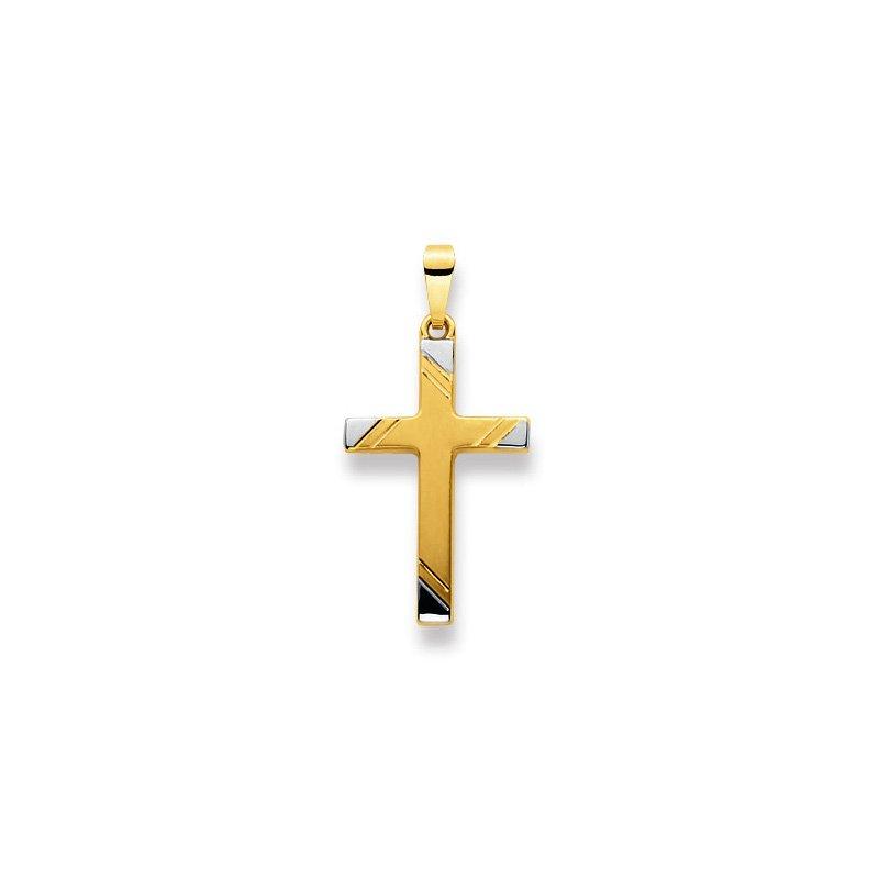 MUAU Schmuck  Anhänger Kreuz Bicolor Gelb-/Weissgold 750, 30x14mm 