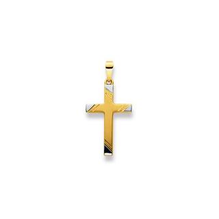 MUAU Schmuck  Pendentif croix bicolore jaune/blanc or 750, 30x14mm 