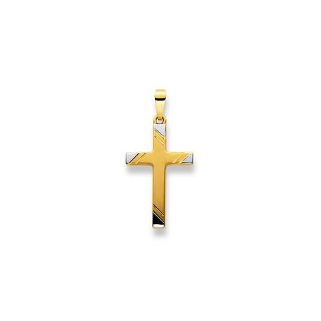 MUAU Schmuck  Anhänger Kreuz Bicolor Gelb-/Weissgold 750, 30x14mm 