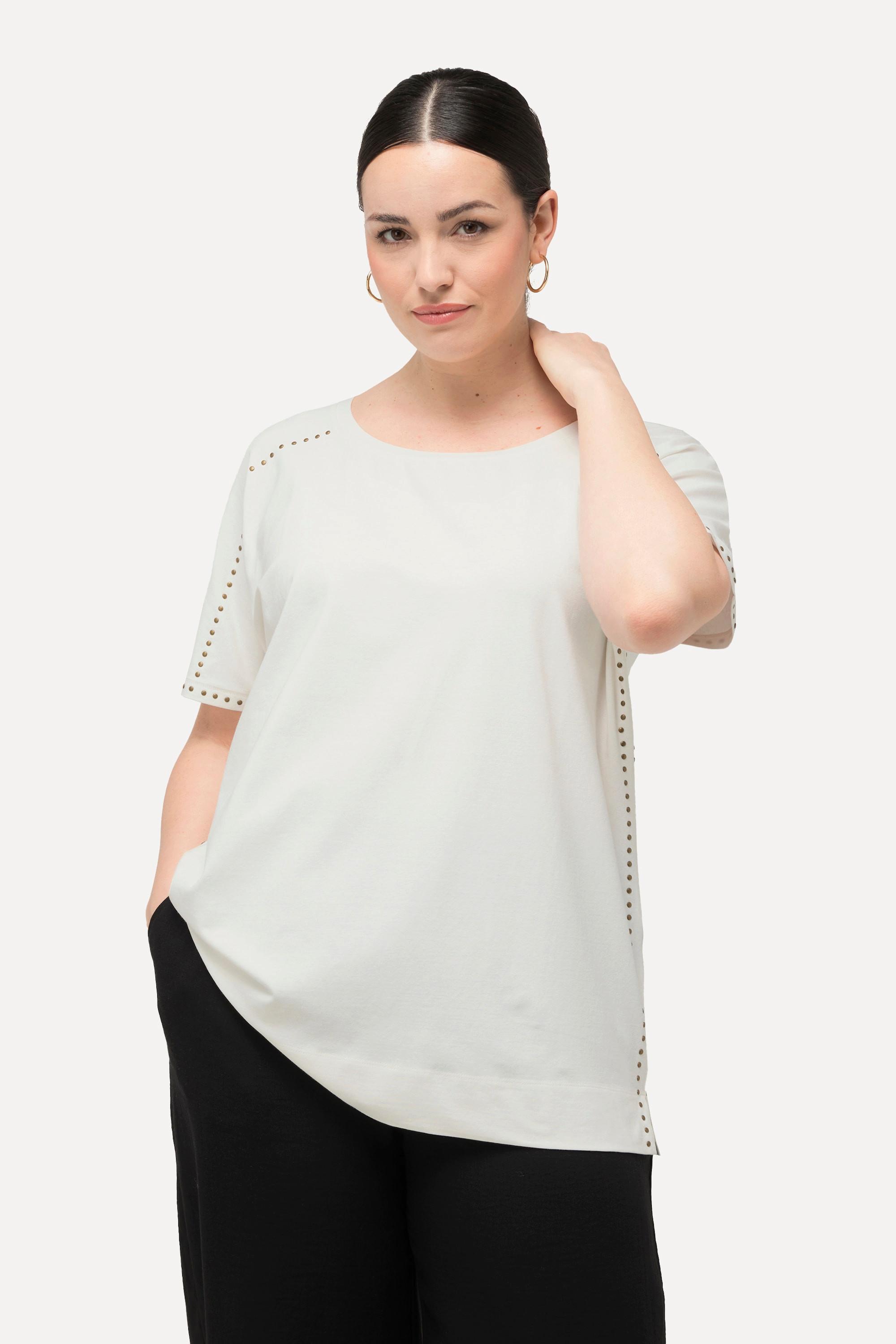 Ulla Popken  T-Shirt, Ziernieten, Oversized, Rundhals, Halbarm 