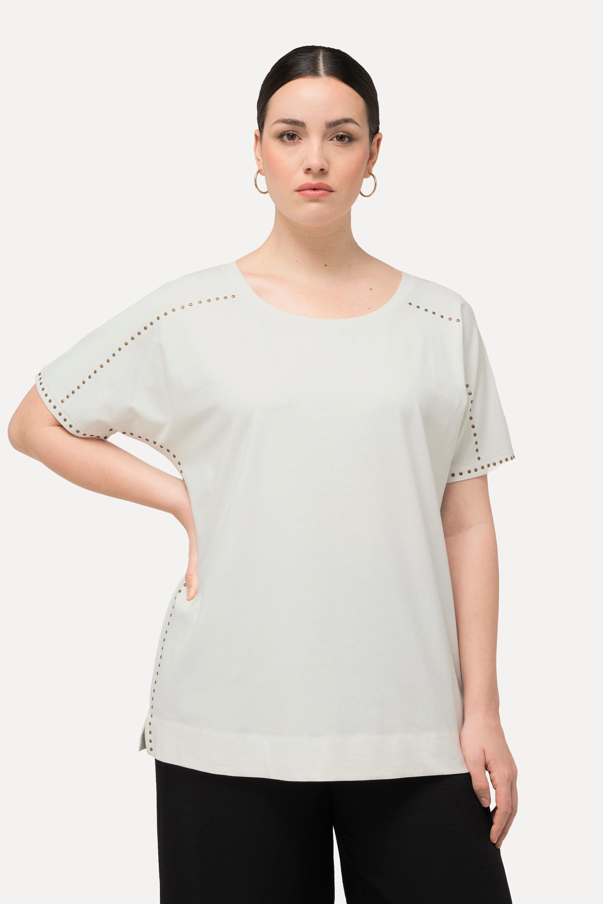 Ulla Popken  T-Shirt, Ziernieten, Oversized, Rundhals, Halbarm 