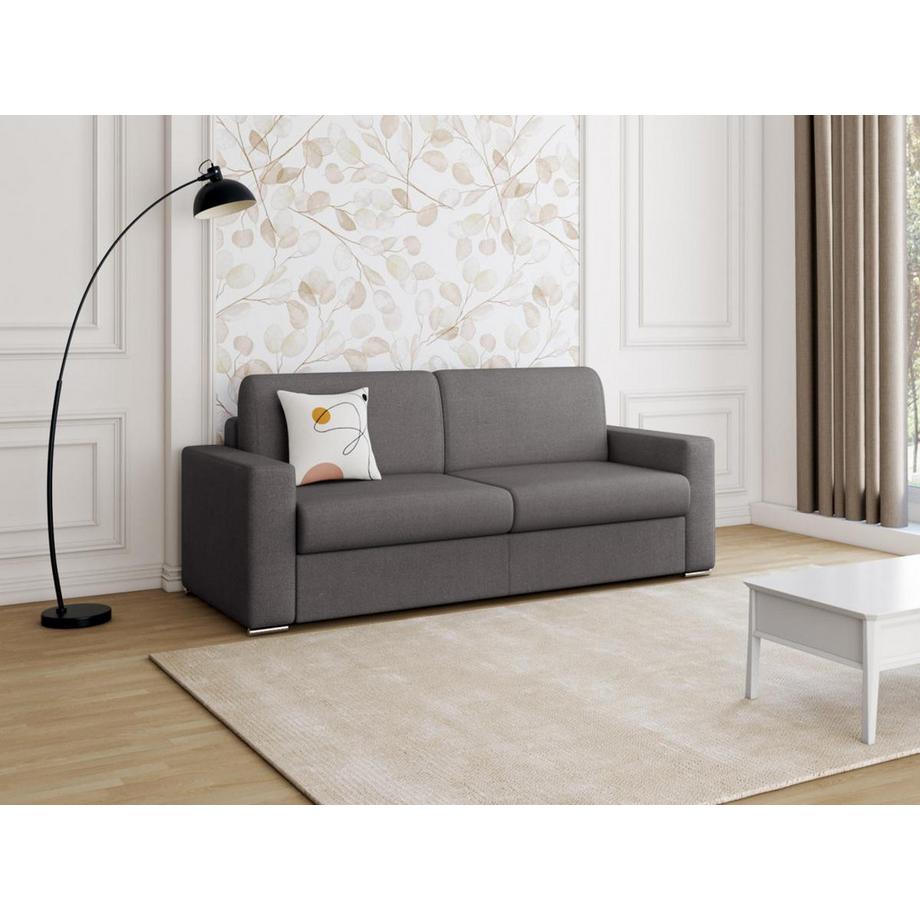 LINEA SOFA Canapé 4 places convertible express en tissu anthracite - Couchage 160 cm - Matelas 16 cm avec mousse à mémoire de forme CALITO  