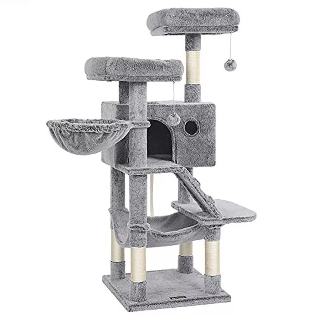 Pricenet - 135 cm großer Plüsch-Katzbaum mit Hängematte, Höhle und Sisalpfosten, One Size