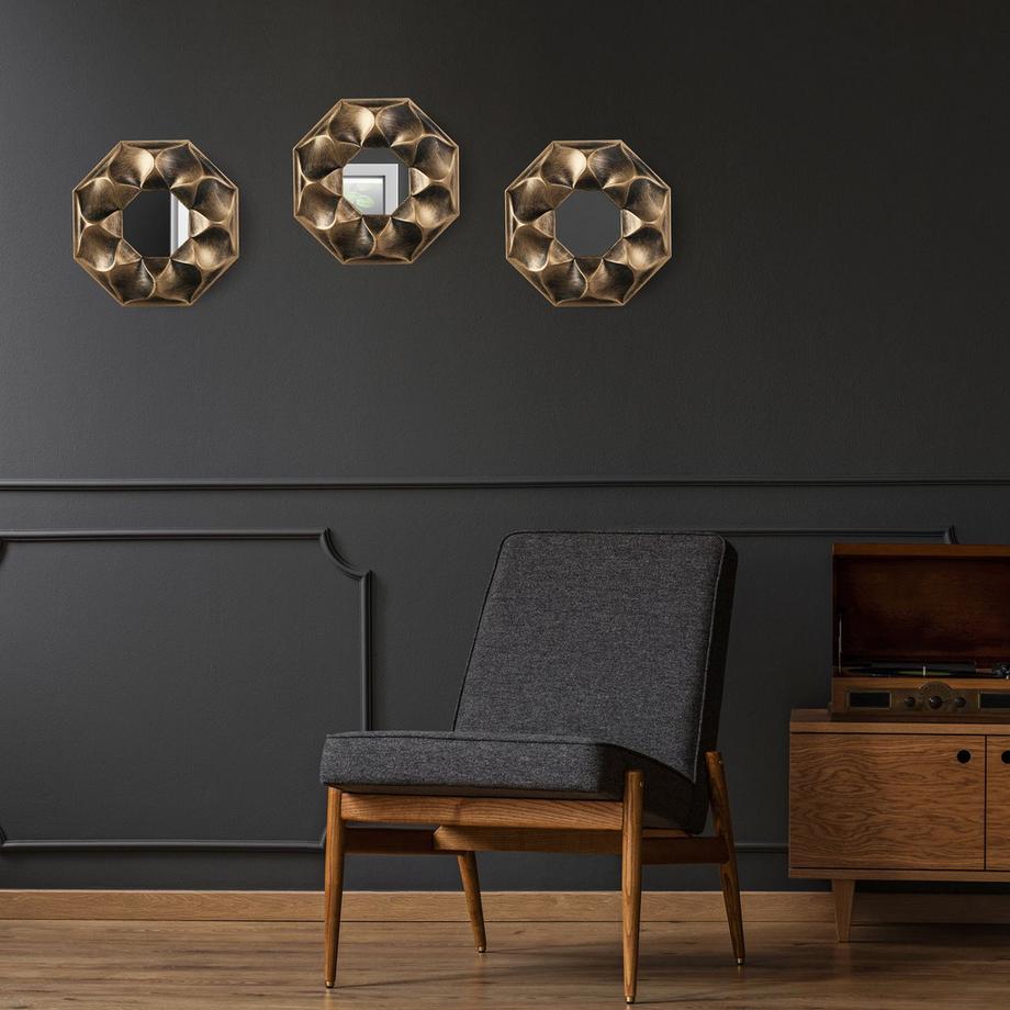 Northix Achteckiges Blumen-Wandspiegel-Set  