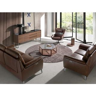 ANGEL CERDA Buffet noyer, acier chromé et plateau en verre noir  