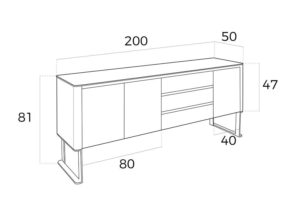 ANGEL CERDA Credenza in legno di noce e piano in vetro temperato nero  