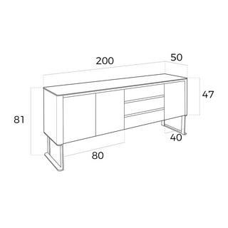 ANGEL CERDA Credenza in legno di noce e piano in vetro temperato nero  