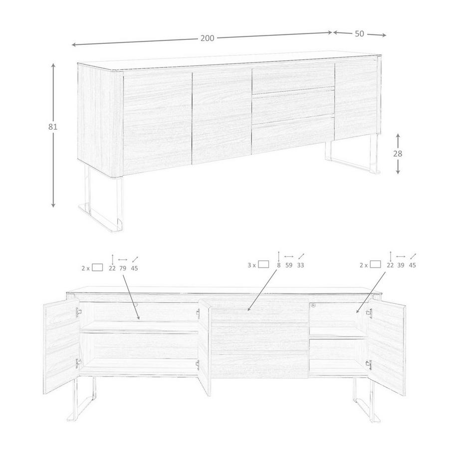ANGEL CERDA Madia noce, acciaio cromato e piano in vetro nero  