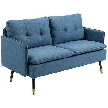 2 Sitzer Sofa, Couch mit Dickem Kissen, Polstersofa mit Stahlbeine, Modernes Doppelsofa für Wohnzimmer, Schlafzimmer, Dunkelblau