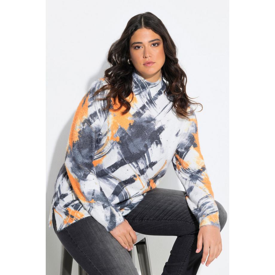 Ulla Popken Karo Stehkragen Langarm Pullover  