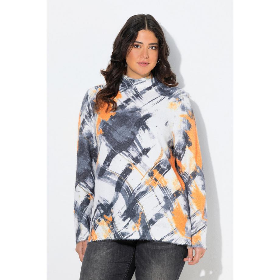 Ulla Popken Karo Stehkragen Langarm Pullover  