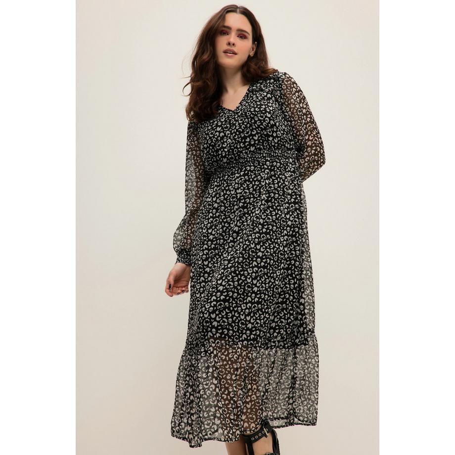 Studio Untold Abito Maxi Linea A Stampa Teschio Scollo a V Maniche Lunghe  