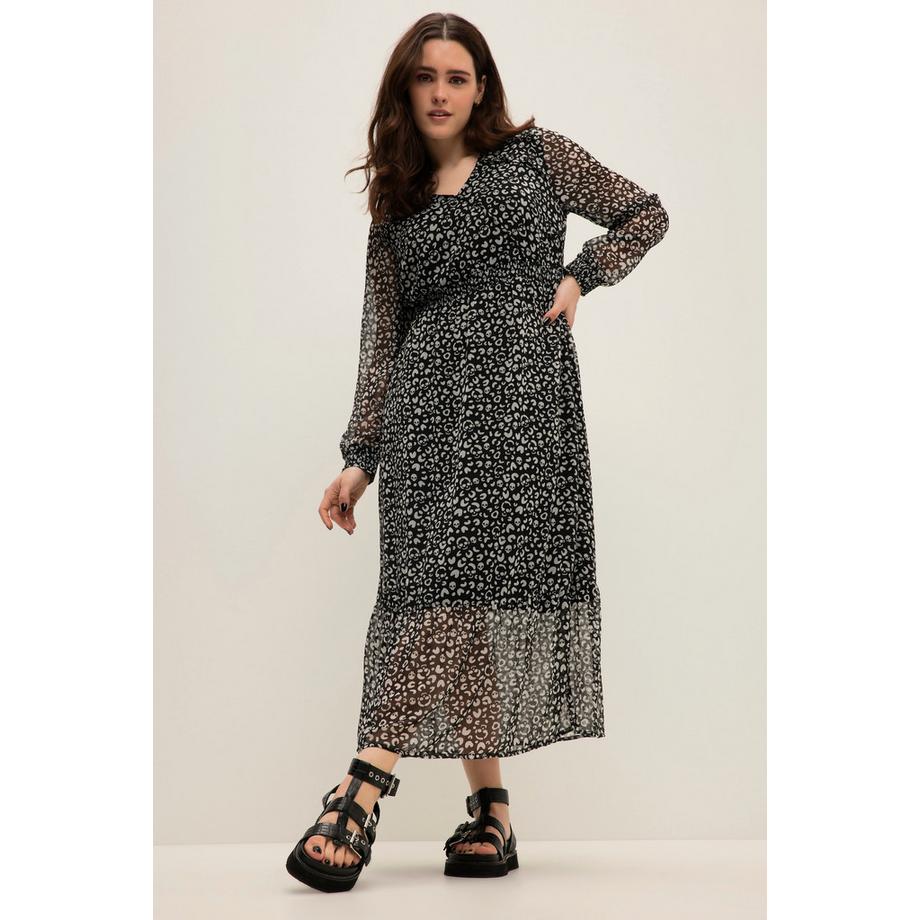 Studio Untold Abito Maxi Linea A Stampa Teschio Scollo a V Maniche Lunghe  