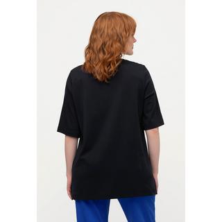 Ulla Popken  T-shirt dal taglio svasato in cotone Pima con scollo a cuore e mezze maniche 