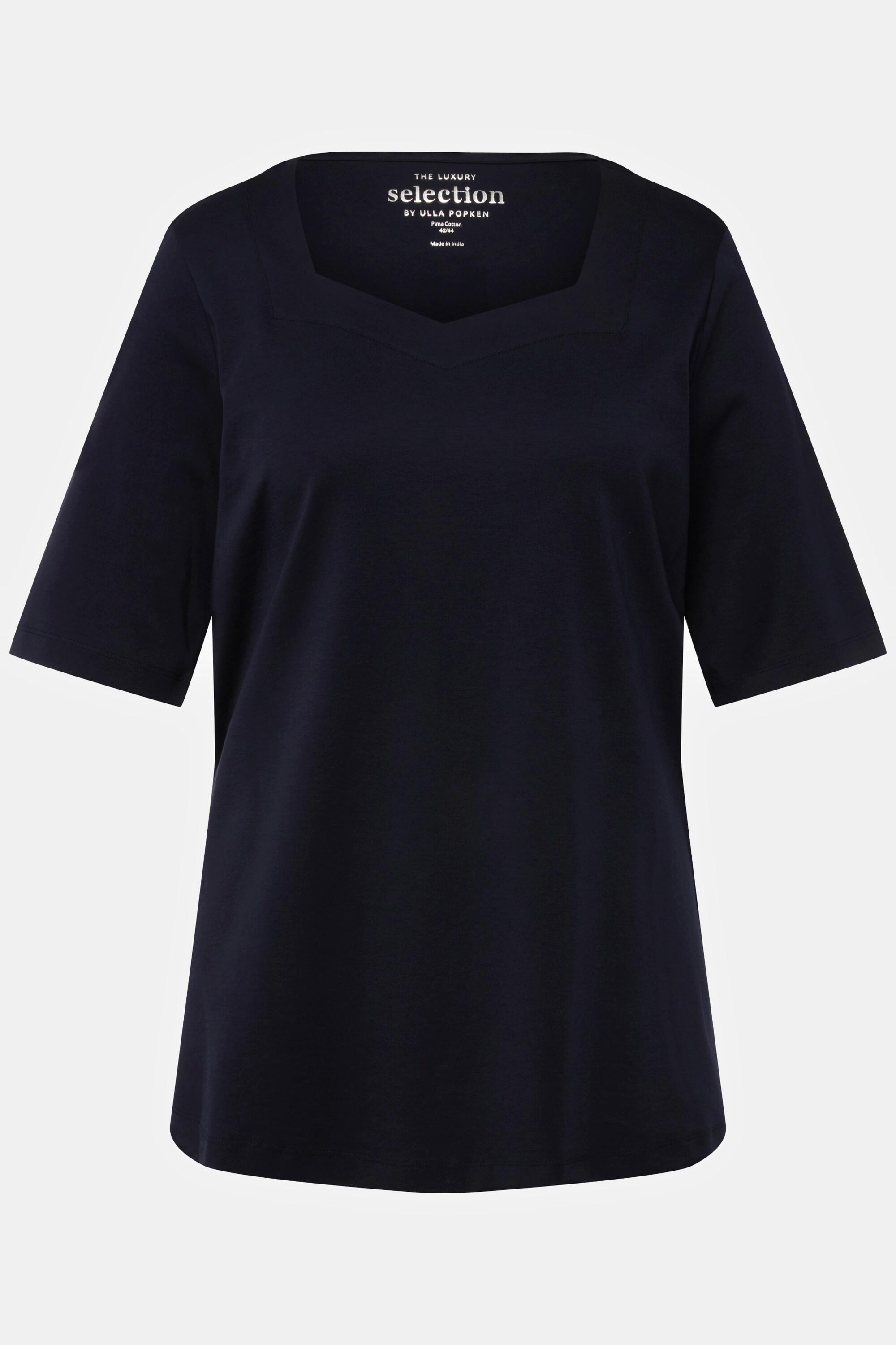 Ulla Popken  T-Shirt, Pima Cotton, A-Linie, Herzausschnitt, Halbarm 