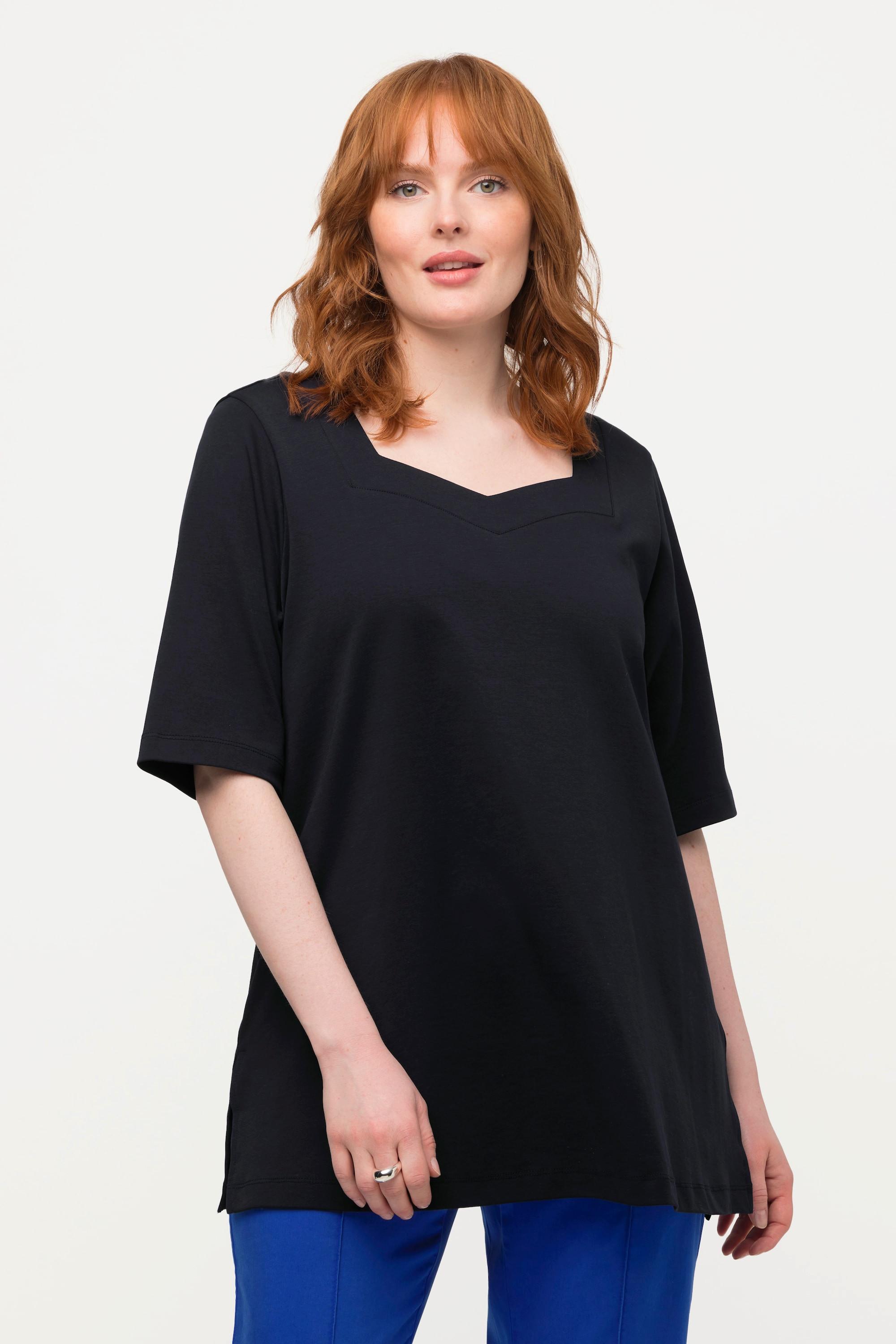 Ulla Popken  T-Shirt, Pima Cotton, A-Linie, Herzausschnitt, Halbarm 